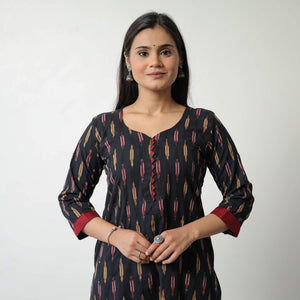 Black - Pochampally Ikat Weave Cotton Straight Kurta 07