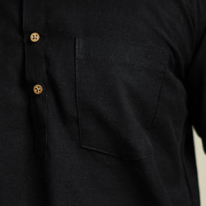 Black - Plain Handloom Cotton Men Short Kurta