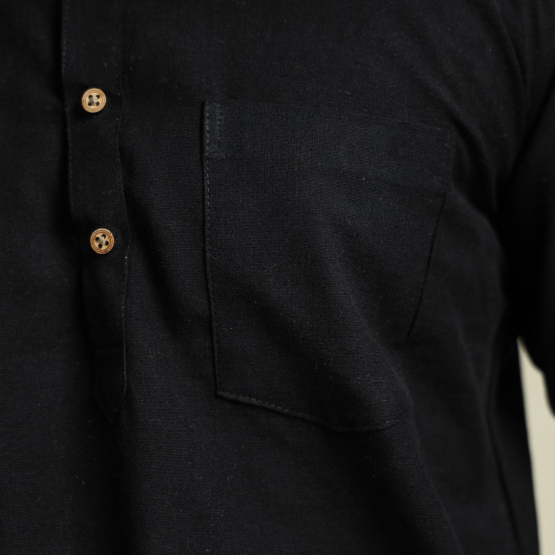Black - Plain Handloom Cotton Men Short Kurta