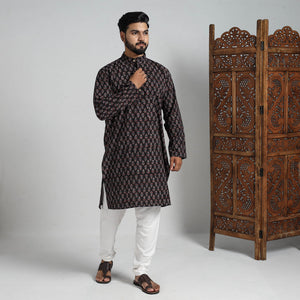 Ajrakh Block Printed Cotton Men Long Kurta 17