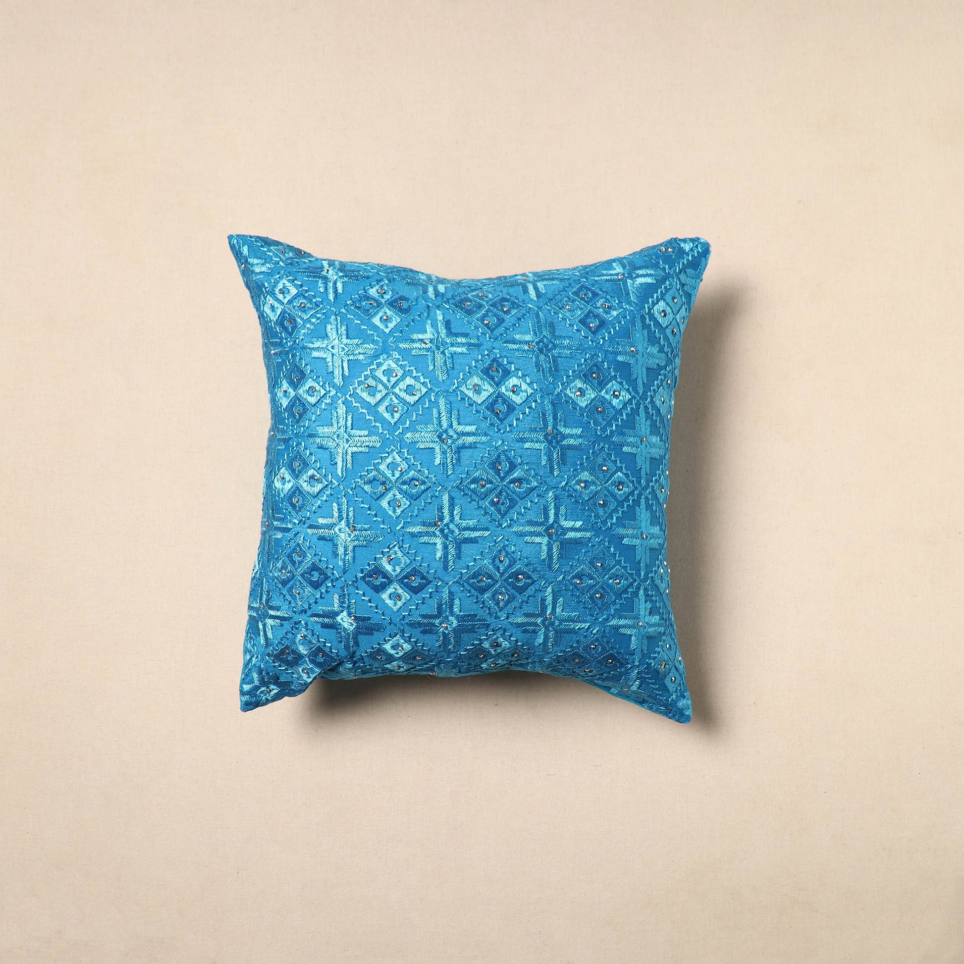 Blue - Chinon Phulkari Embroidered Cushion Cover 11