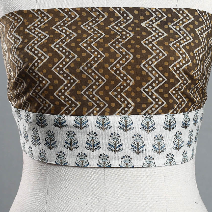 Brown - Akola Block Printed Cotton Blouse Piece 128