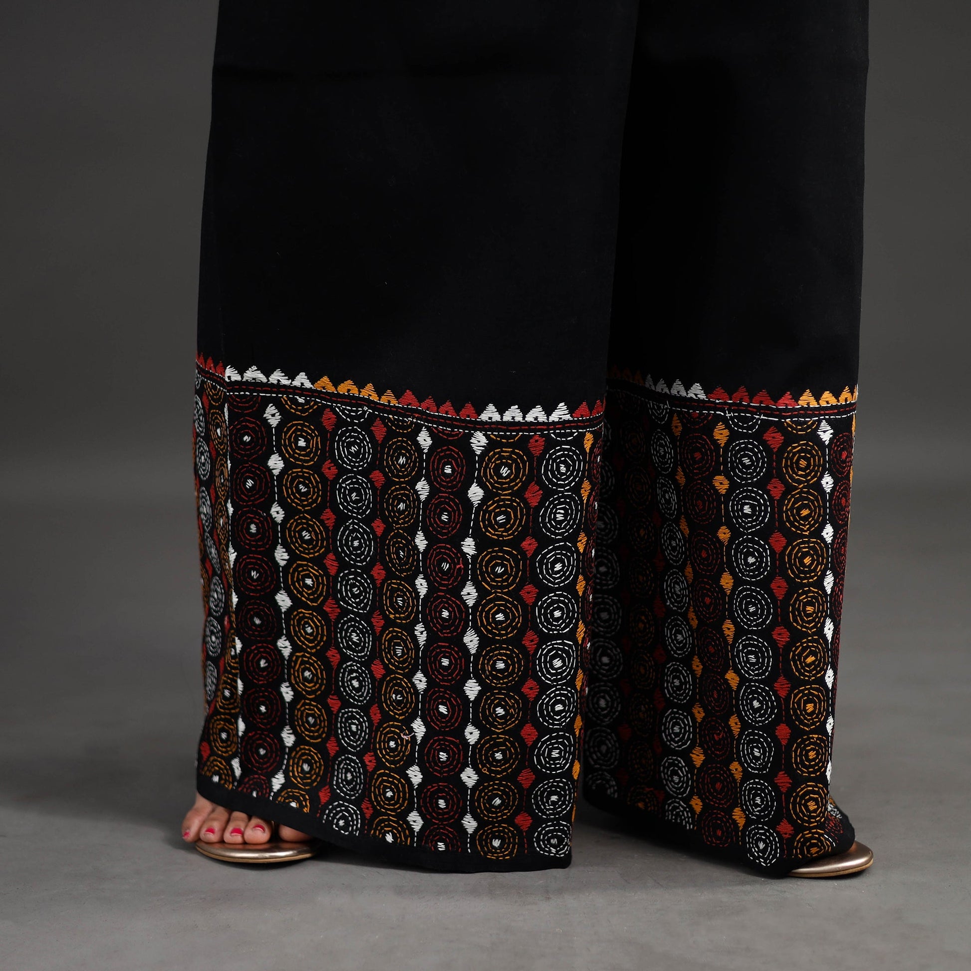 Black - Kantha Hand Embroidery Palazzo in Cotton 20