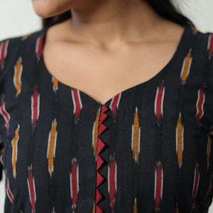Black - Pochampally Ikat Weave Cotton Straight Kurta 07
