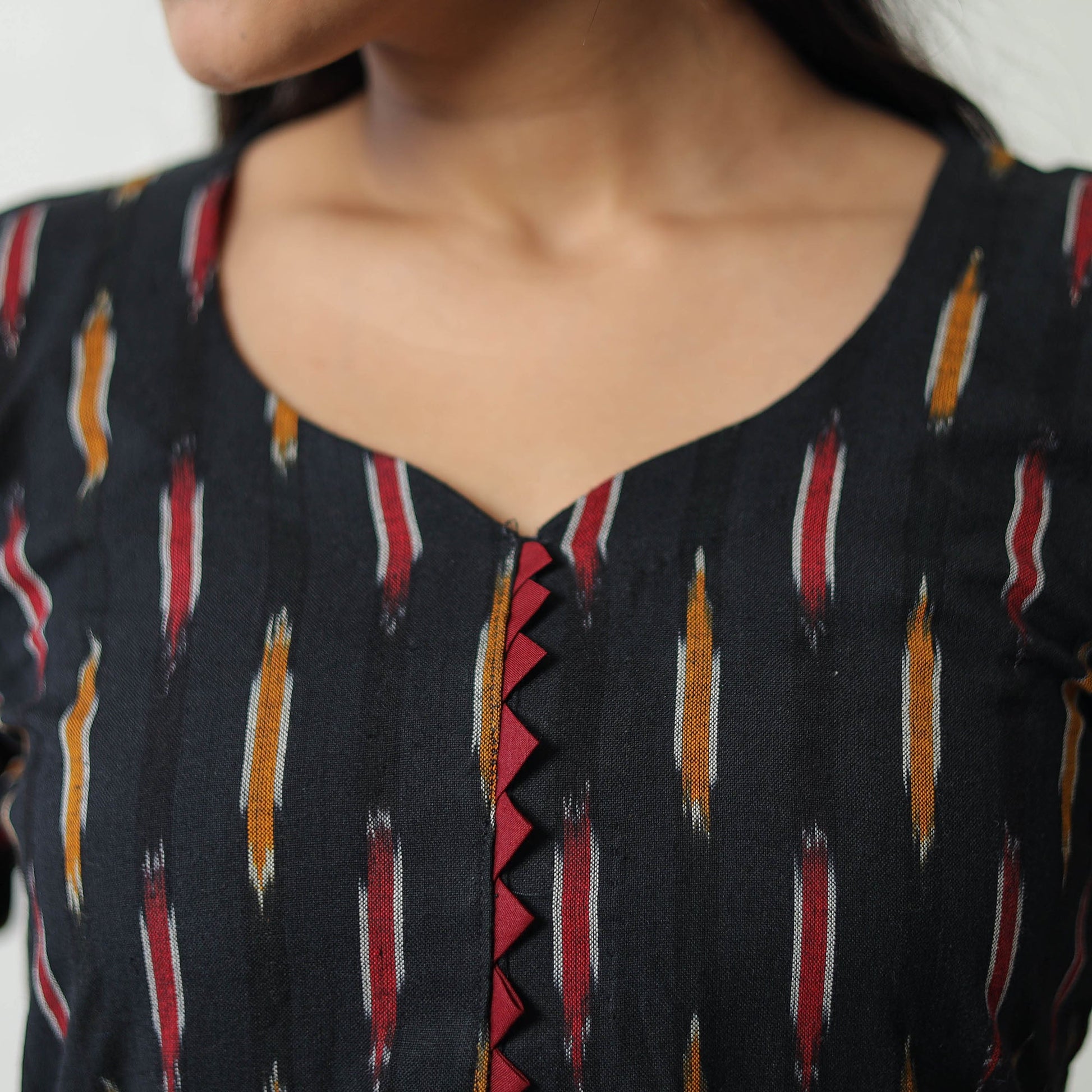 Black - Pochampally Ikat Weave Cotton Straight Kurta 07