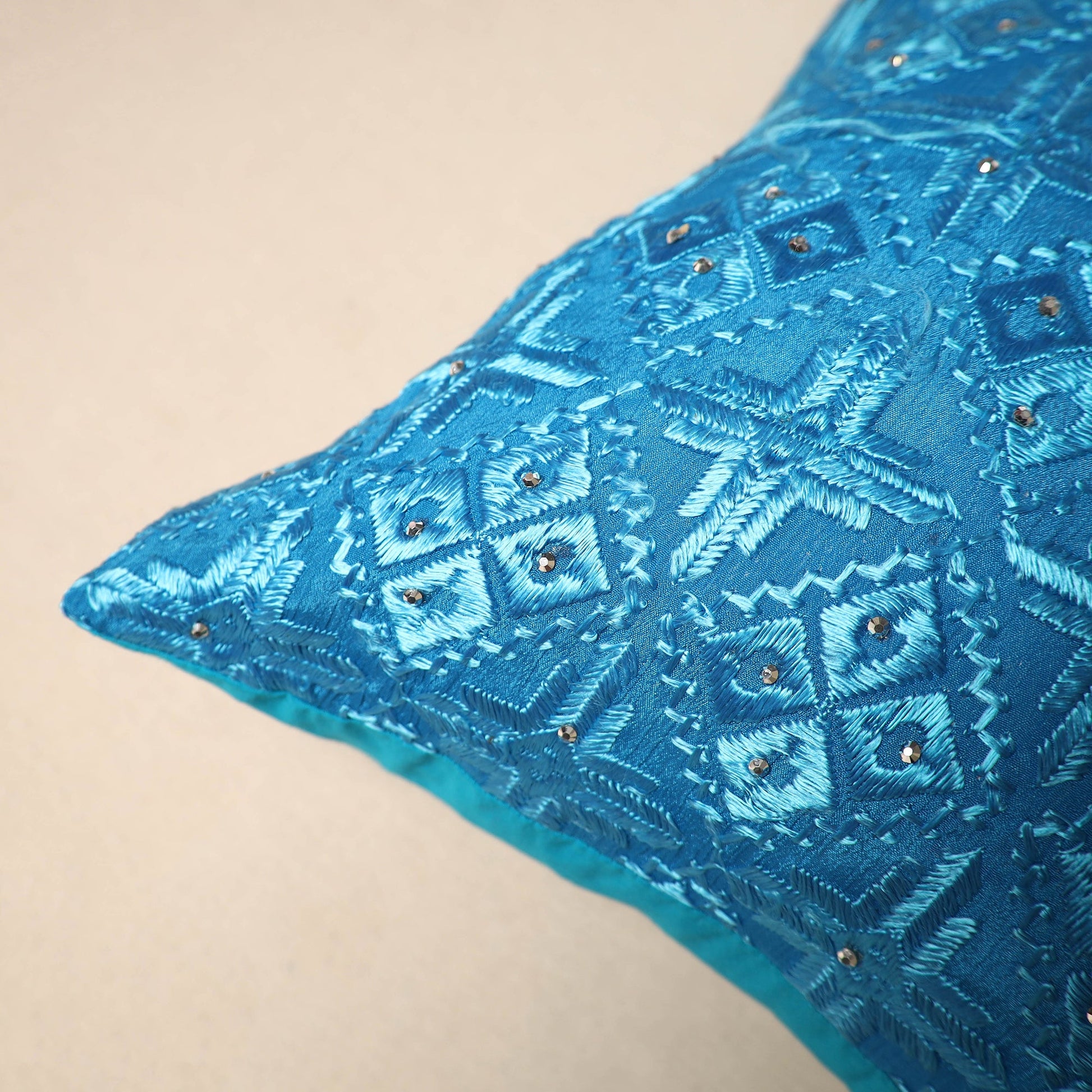 Blue - Chinon Phulkari Embroidered Cushion Cover 11