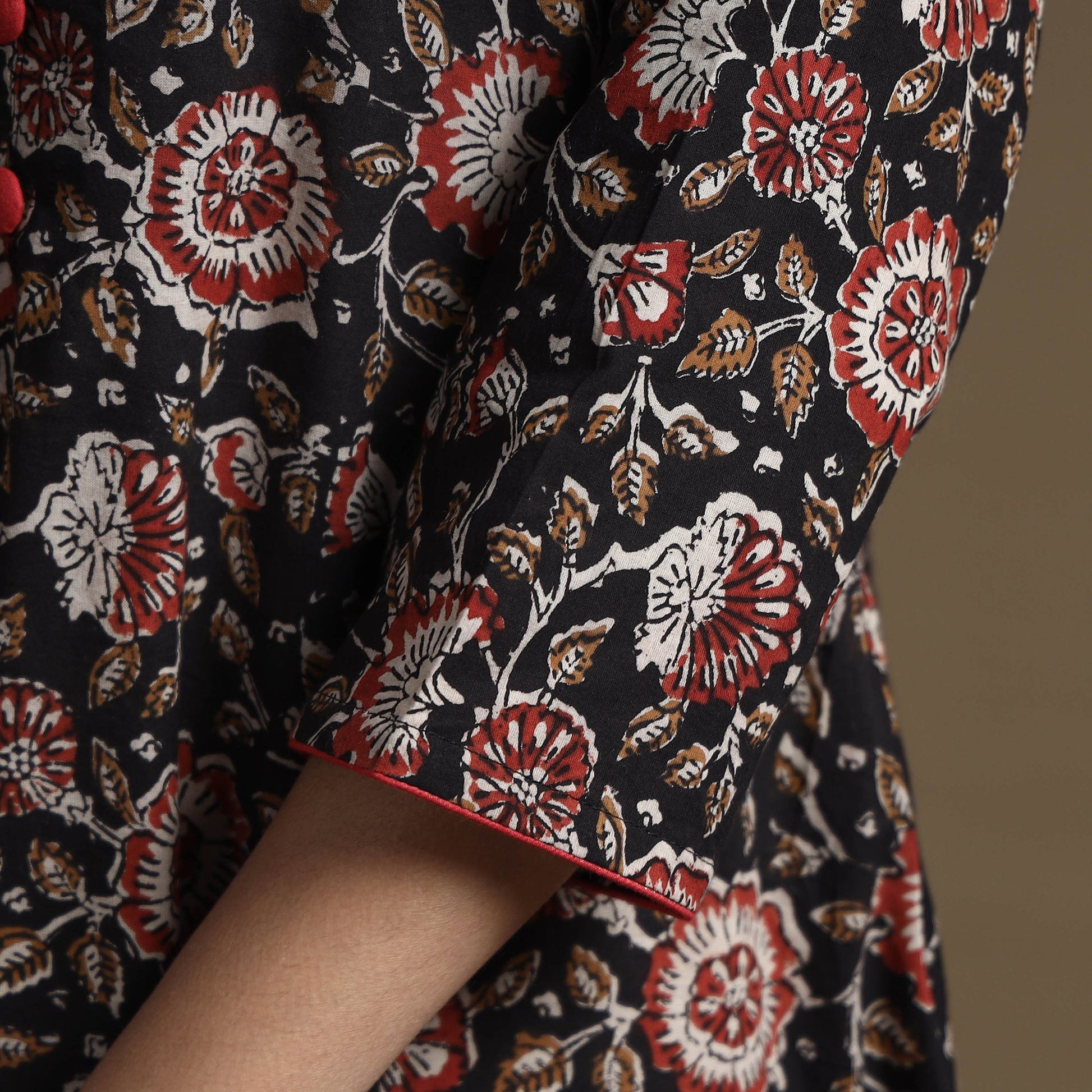 Black - Bagru Hand Block Printed Cotton A-Line Kurta