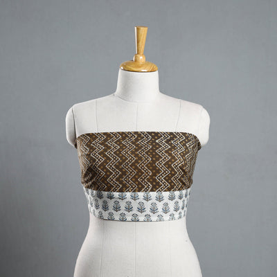 Brown - Akola Block Printed Cotton Blouse Piece 128
