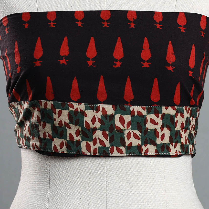 Black - Red - Pipad Block Printed Cotton Blouse Piece 129