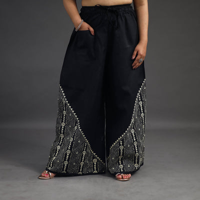 Black - Kantha Hand Embroidery Palazzo in Cotton 21
