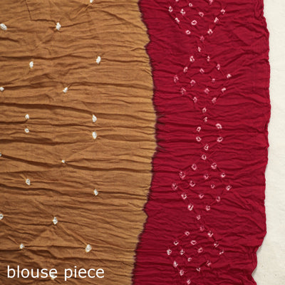 Brown - Kutch Bandhani Tie-Dye Cotton Saree with Blouse Piece