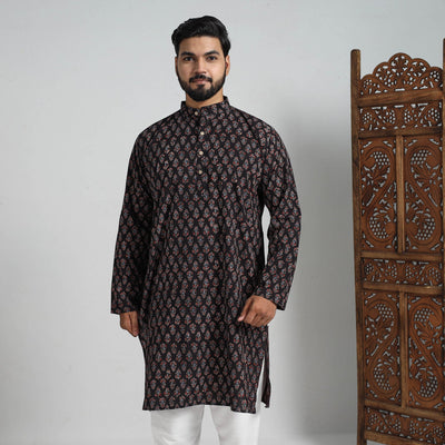 Ajrakh Block Printed Cotton Men Long Kurta 17