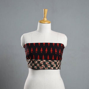 Black - Red - Pipad Block Printed Cotton Blouse Piece 129