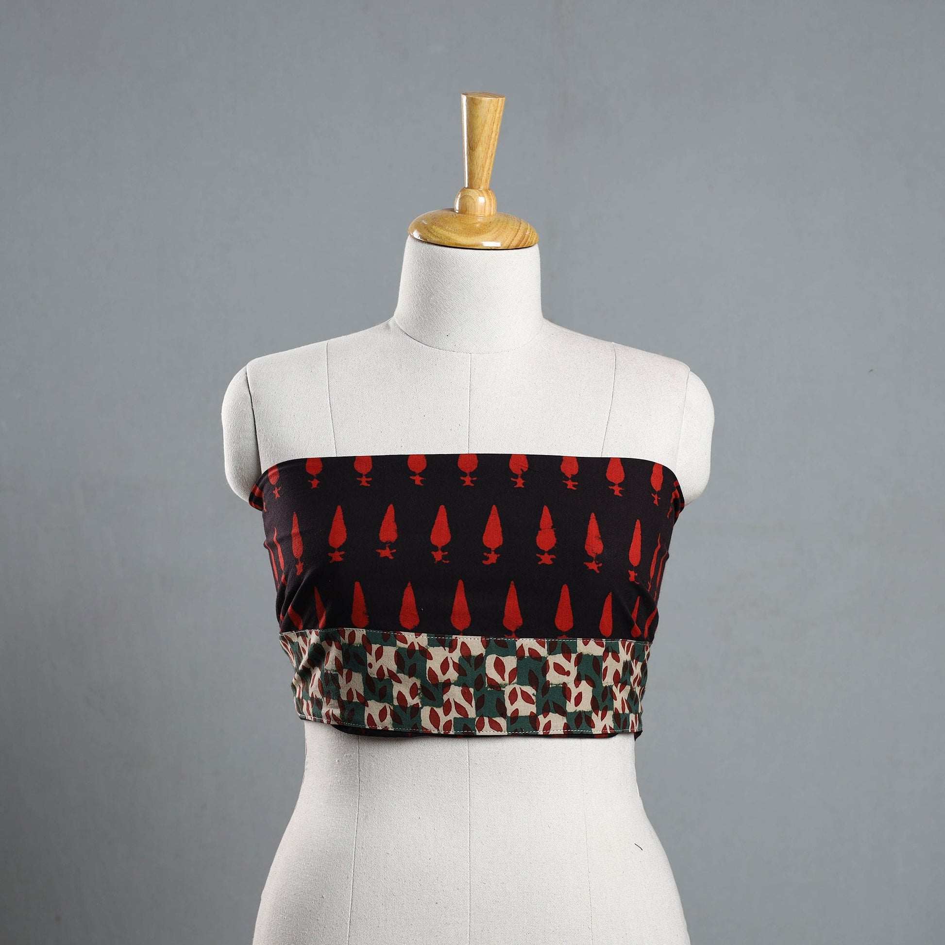 Black - Red - Pipad Block Printed Cotton Blouse Piece 129