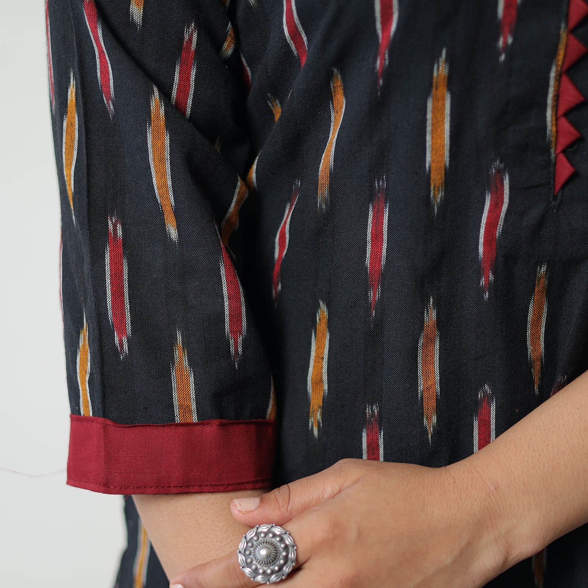 Black - Pochampally Ikat Weave Cotton Straight Kurta 07