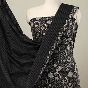 Black - 3pc Cotton Bagru Print Kurta with Plain Dupatta 07