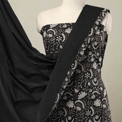 Black - 3pc Cotton Bagru Print Kurta with Plain Dupatta 07