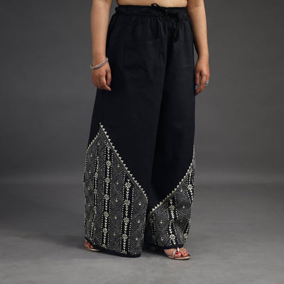 Black - Kantha Hand Embroidery Palazzo in Cotton 21