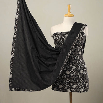 Black - 3pc Cotton Bagru Print Kurta with Plain Dupatta 07