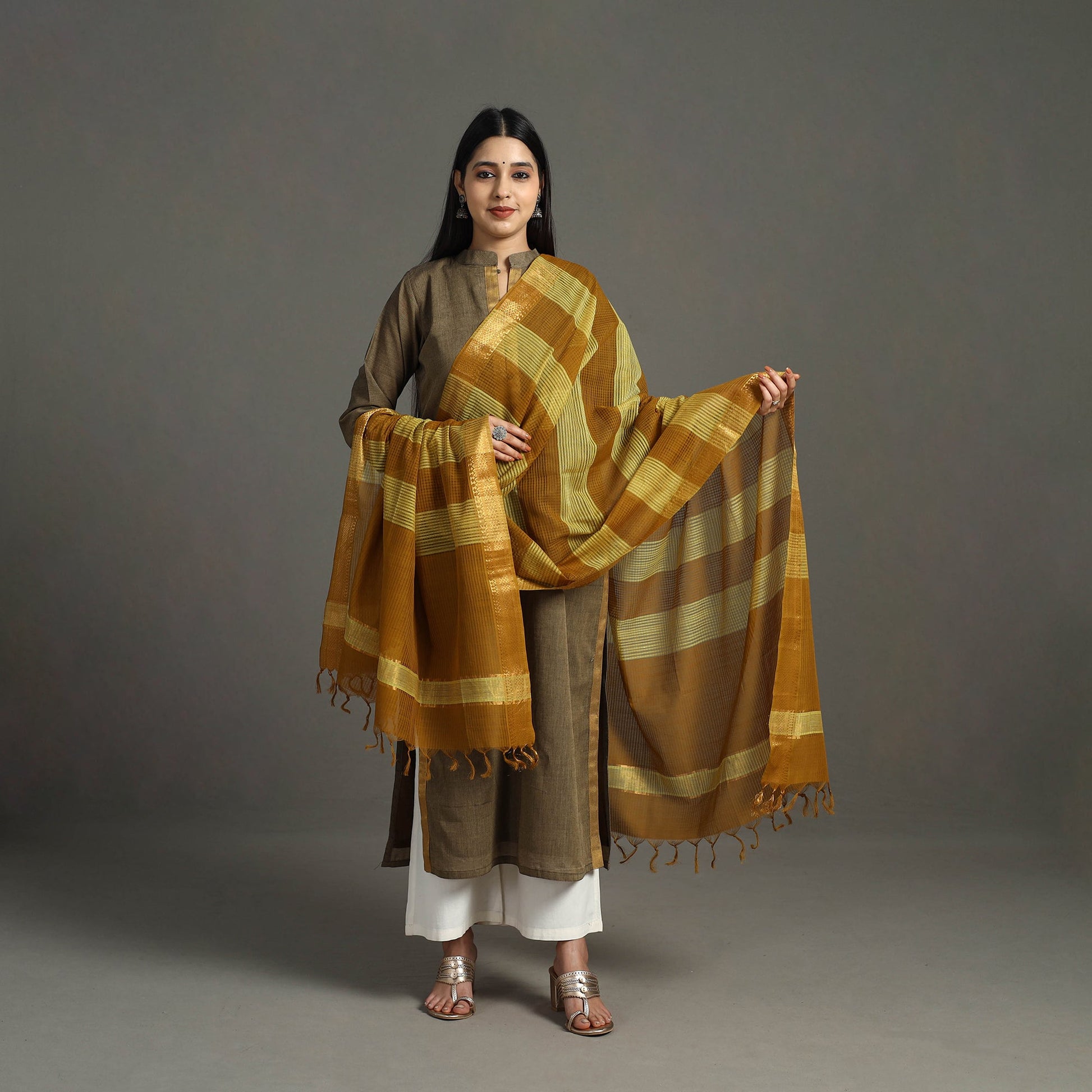 Brown - Handloom Cotton Mangalagiri Dupatta 38