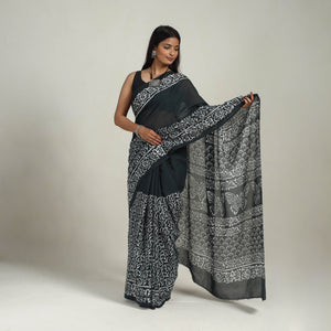 Black  - Cotton Hand Batik Print Saree 03