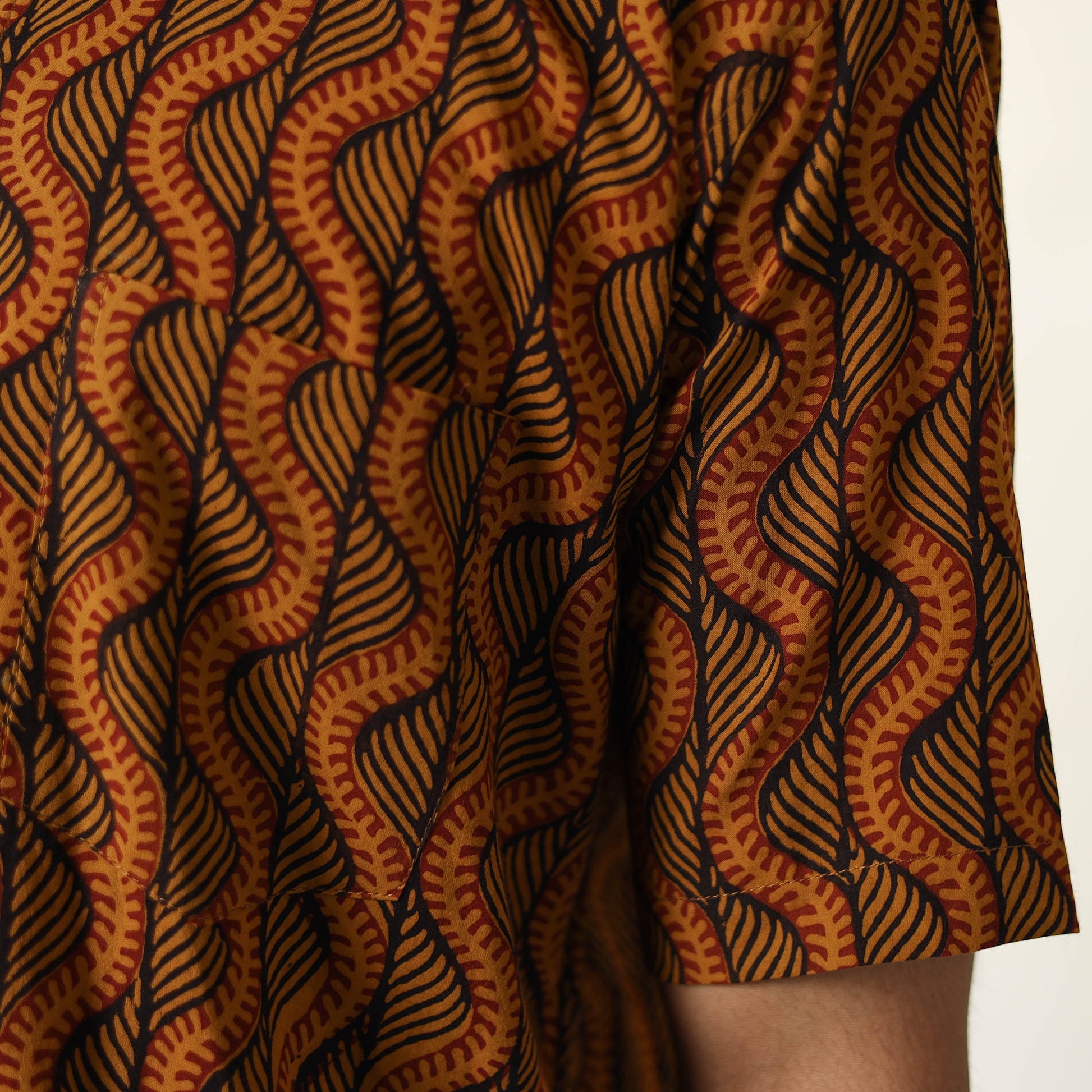 Brown - Bagh Hand Block Printed Cotton Men Half Sleeve Shirt 03