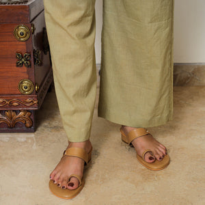 Beige - Handpainted Chanderi Silk Kurta Set with Palazzo & Dupatta 01