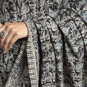 Black - Pedana Block Print Cotton Kalamkari Saree