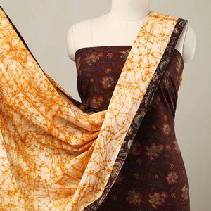 Brown - 3pc Cotton Bagru Print Kurta with Batik Dupatta 08
