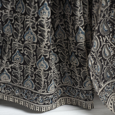 Black - Pedana Block Print Cotton Kalamkari Saree
