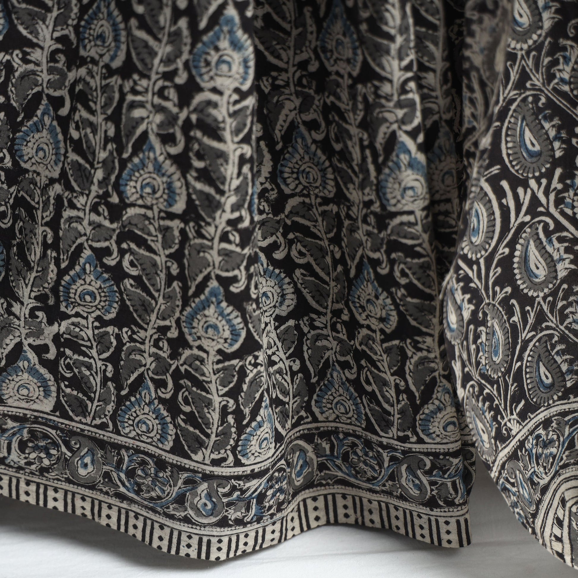 Black - Pedana Block Print Cotton Kalamkari Saree