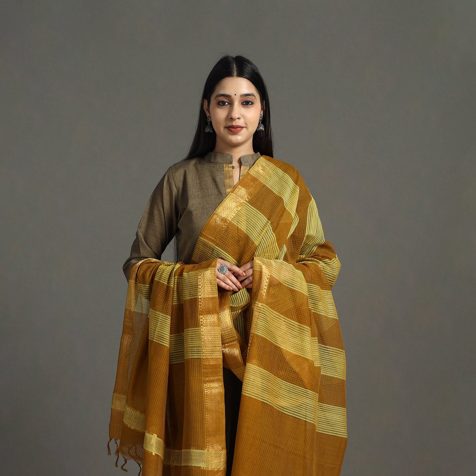 Brown - Handloom Cotton Mangalagiri Dupatta 38