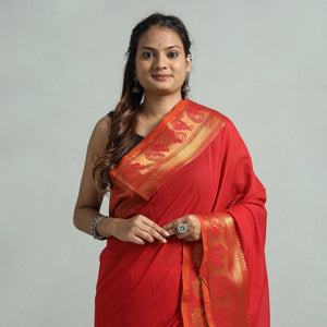 Red - Dharwad Cotton Saree with Zari Border