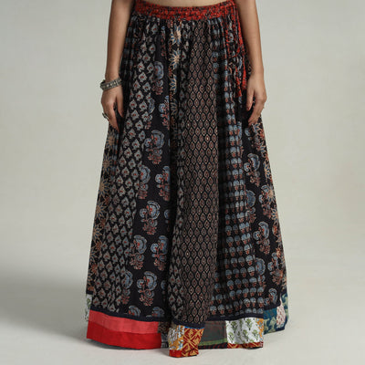 Black - Kutch Block Printed 24 Kali Cotton Long Skirt 02