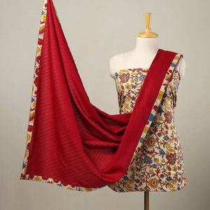 Beige - 3pc Cotton Bagru Print Kurta with Plain Dupatta 09