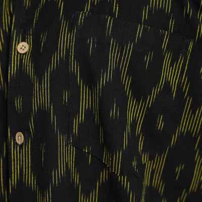 Black - Pochampally Ikat Weave Cotton Men Half Sleeve Shirt 10