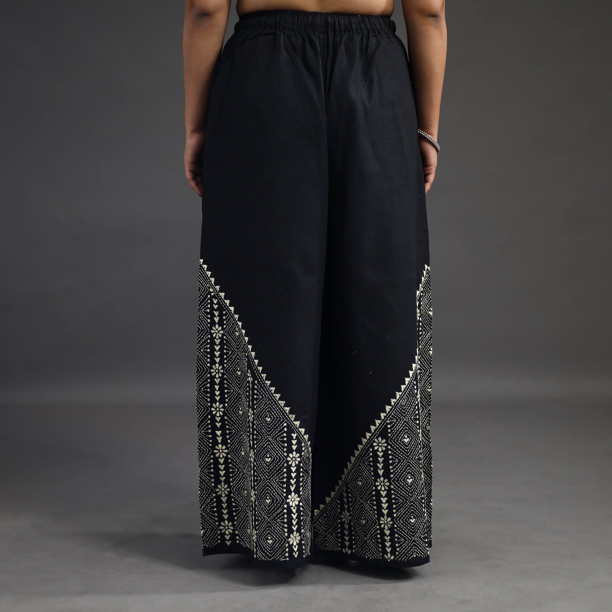 Black - Kantha Hand Embroidery Palazzo in Cotton 21
