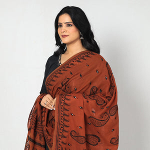Brown - Bengal Kantha Embroidery Cotton Handloom Dupatta