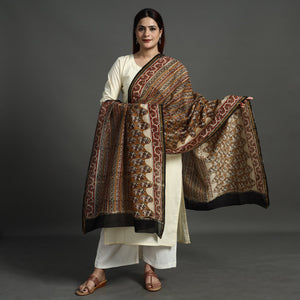 Brown - Block Print Chanderi Silk Kalamkari Bagru Dupatta 139