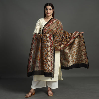 Brown - Block Print Chanderi Silk Kalamkari Bagru Dupatta 139