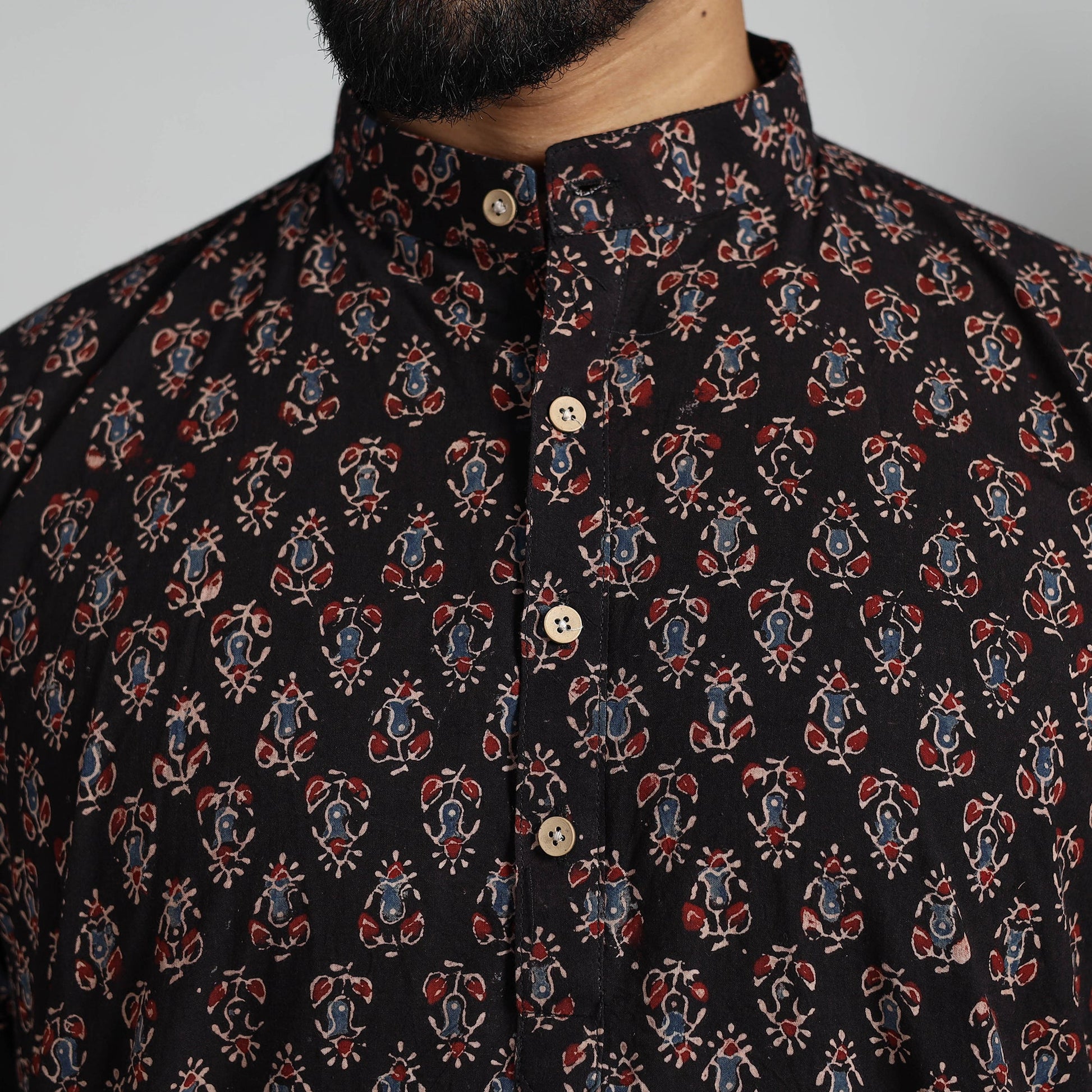 Ajrakh Block Printed Cotton Men Long Kurta 17