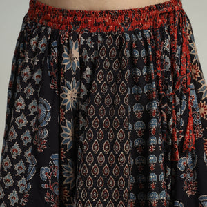 Black - Kutch Block Printed 24 Kali Cotton Long Skirt 02