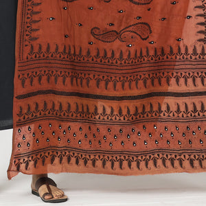 Brown - Bengal Kantha Embroidery Cotton Handloom Dupatta