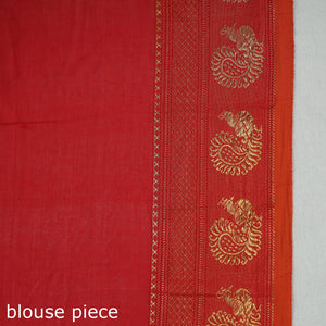 Red - Dharwad Cotton Saree with Zari Border