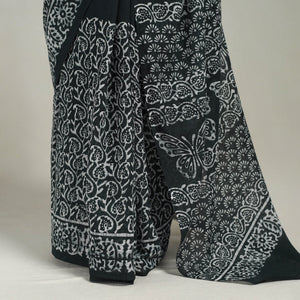 Black  - Cotton Hand Batik Print Saree 03