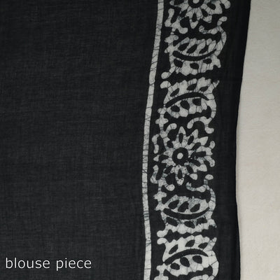 Black  - Cotton Hand Batik Print Saree 03