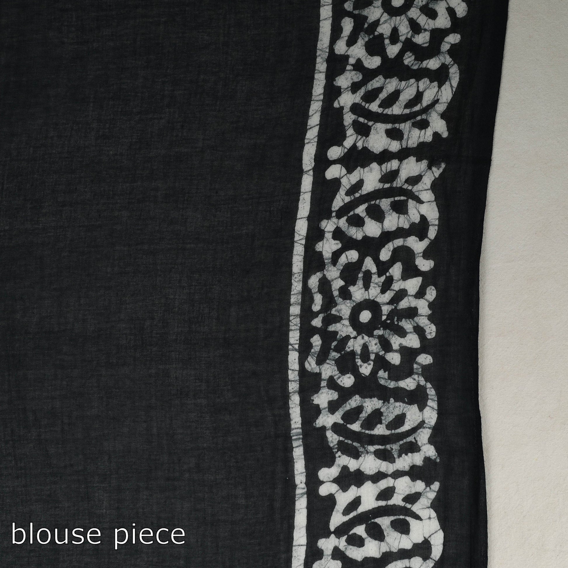 Black  - Cotton Hand Batik Print Saree 03