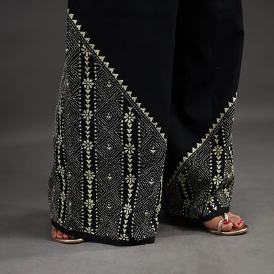 Black - Kantha Hand Embroidery Palazzo in Cotton 21