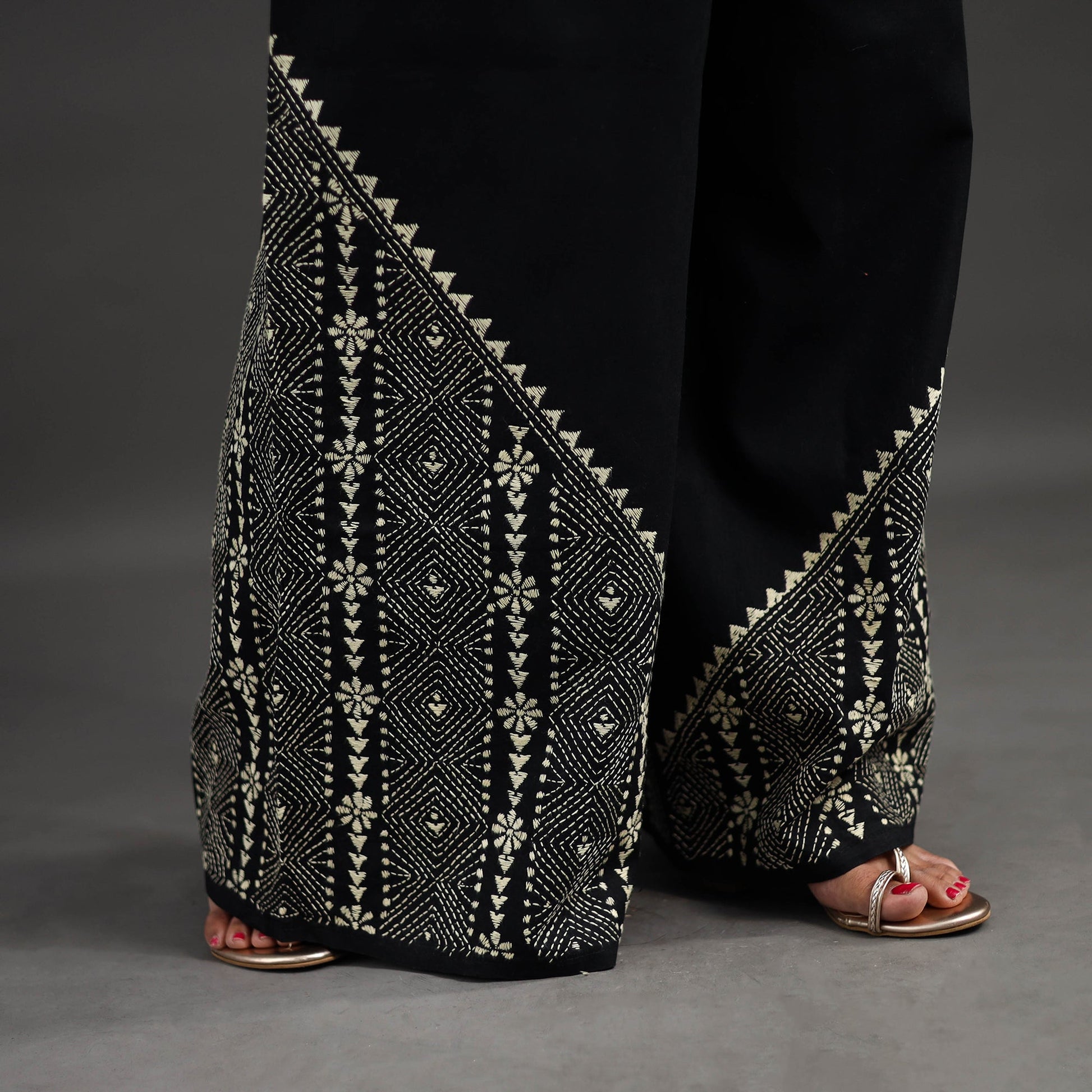 Black - Kantha Hand Embroidery Palazzo in Cotton 21