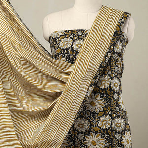 Black - 3pc Cotton Bagru Print Kurta with Sanganeri Dupatta 12